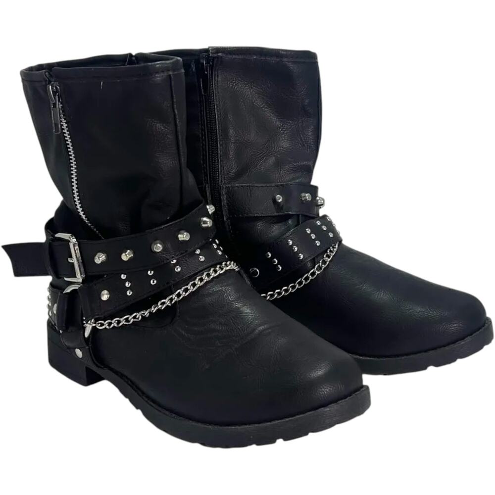 Rue21 ETC! Combat Ankle Boots Women's Lg 8-9 Studded Silver Biker Grunge Alt Y2K